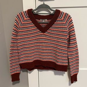 Madewell Striped V-Neck Sweater - Red, White, Black